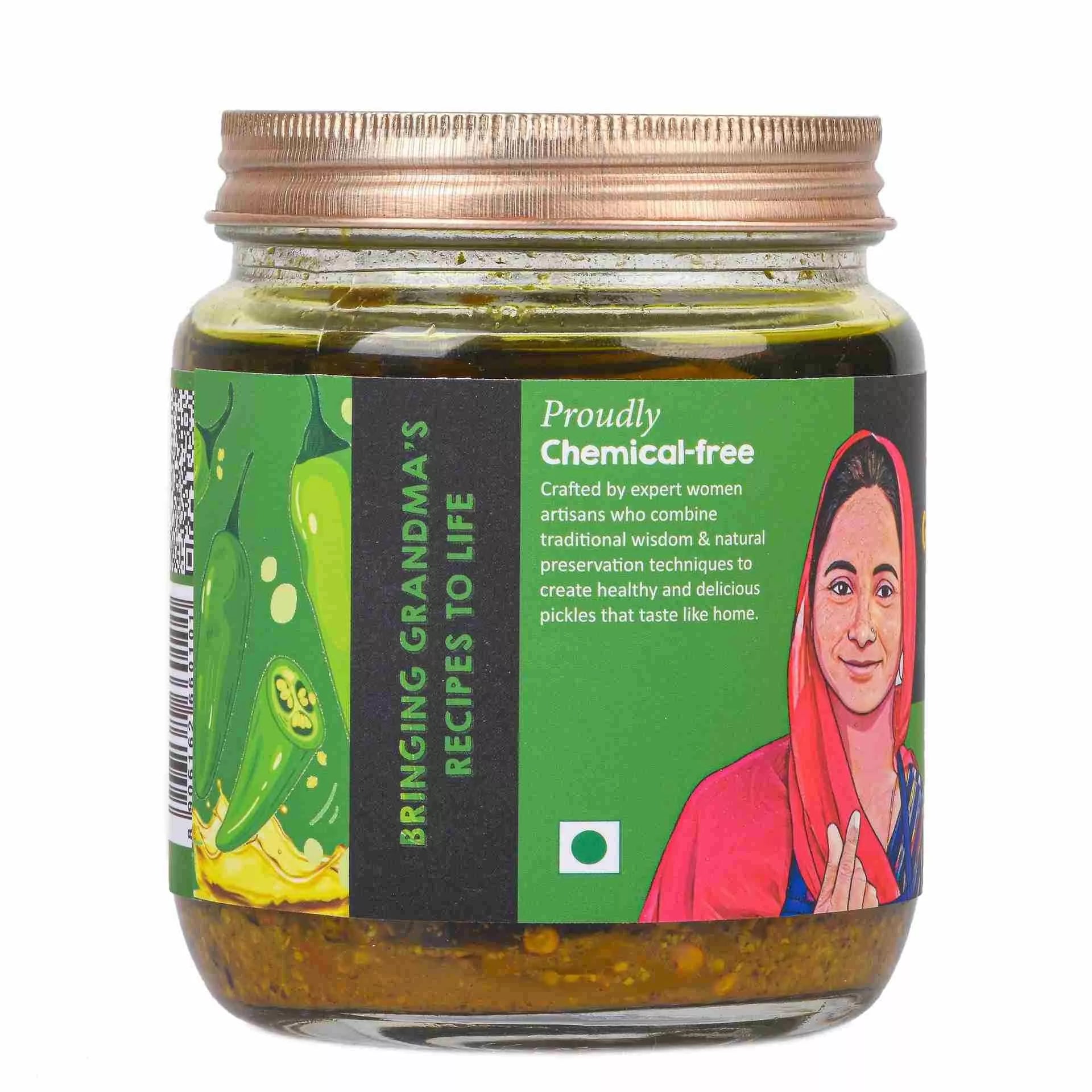 Daichi - Green Chilli Pickle | Crafted with love by women artisans | Sun cured | Cold-pressed mustard oil | In-house spices | No Preservatives Daichi - Green Chilli Pickle | Crafted with love by women artisans | Sun cured | Cold-pressed mustard oil | In-house spices | No Preservatives