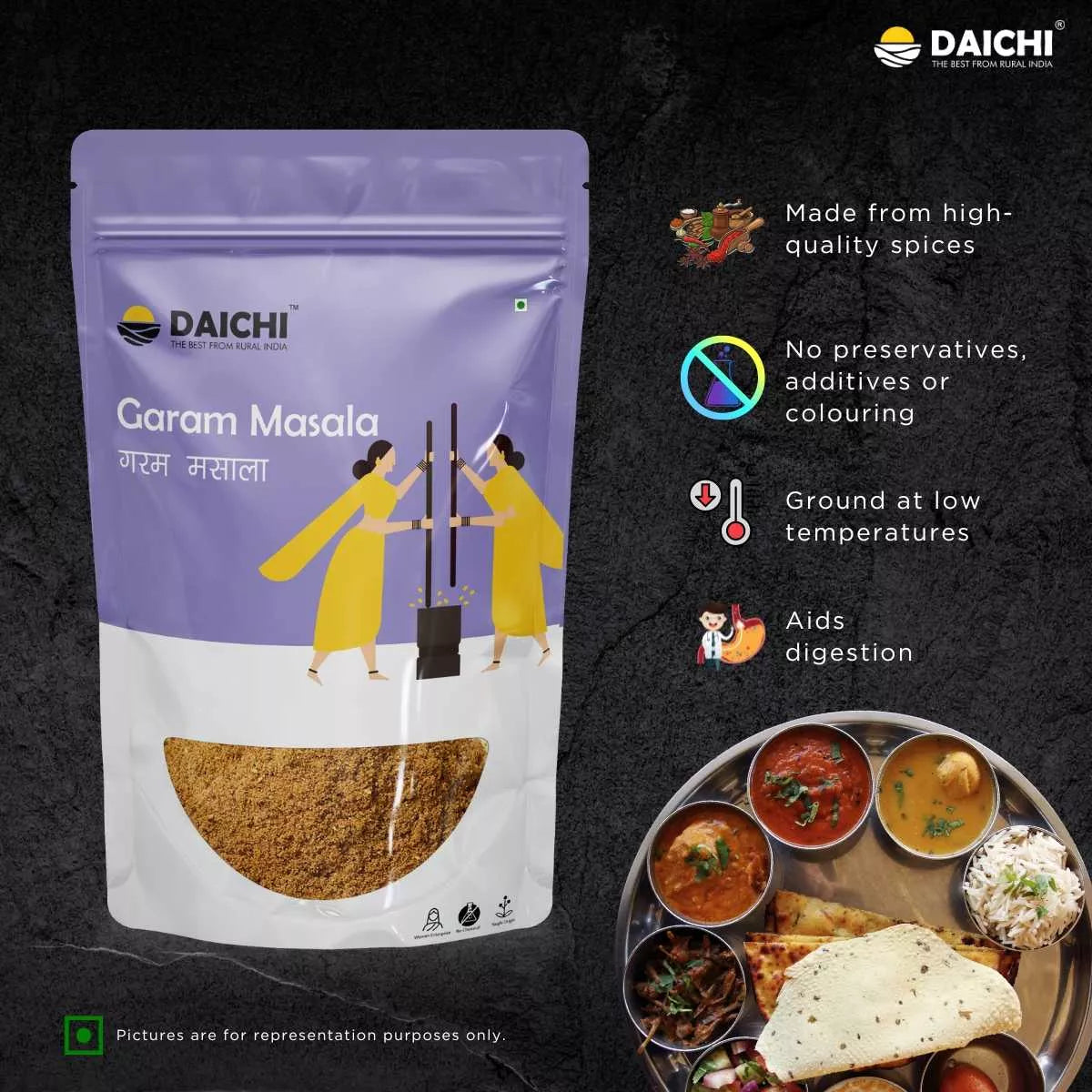Daichi Pure Garam Masala | 100% Pure Natural Garam Masala  | Single Origin | Unadulterated | Chemical-Free | Sun-Dried | Antioxidant & Anti-Inflammatory | Handcrafted in Small Batches by Rural Women Daichi Pure Garam Masala | 100% Pure Natural Garam Masala  | Single Origin | Unadulterated | Chemical-Free | Sun-Dried | Antioxidant & Anti-Inflammatory | Handcrafted in Small Batches by Rural Women
