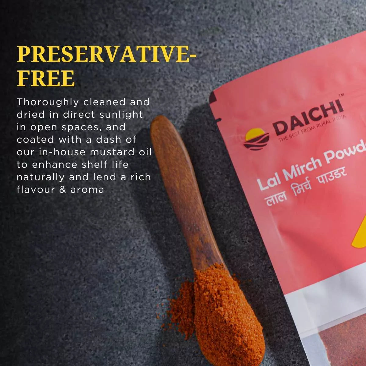 Daichi Pure Red Chilli (Lal Mirch) | 100% Pure Lal Mirch  | Single Origin | Unadulterated | Chemical-Free | Sun-Dried | Handcrafted in Small Batches by Rural Women Daichi Pure Red Chilli (Lal Mirch) | 100% Pure Lal Mirch  | Single Origin | Unadulterated | Chemical-Free | Sun-Dried | Handcrafted in Small Batches by Rural Women