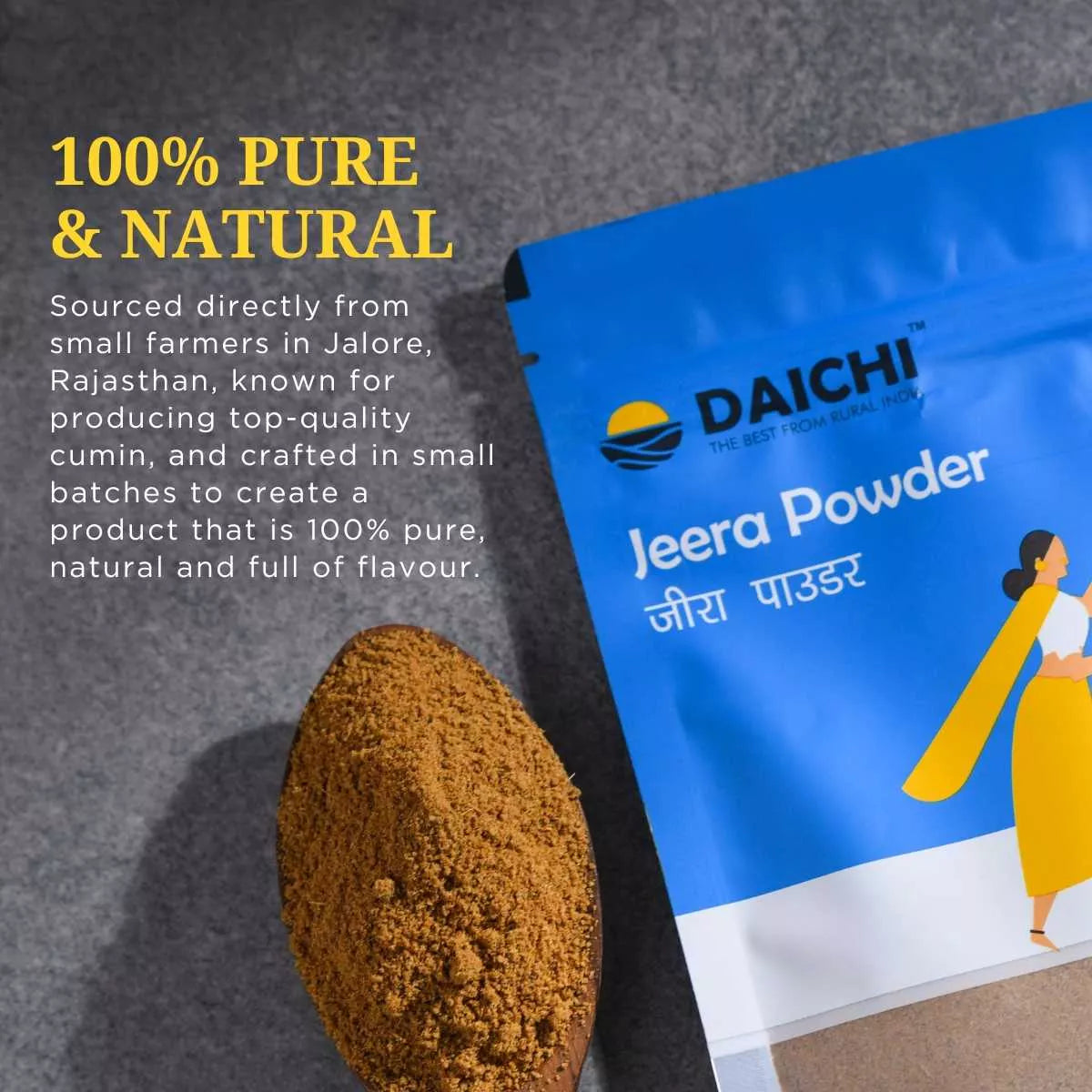 Daichi Cumin Powder (Jeera) | 100% Pure Jeera | Single Origin | Unadulterated | Chemical-Free | Sun-Dried | Antioxidant & Anti-Inflammatory | Handcrafted by Rural Women Daichi Cumin Powder (Jeera) | 100% Pure Jeera | Single Origin | Unadulterated | Chemical-Free | Sun-Dried | Antioxidant & Anti-Inflammatory | Handcrafted by Rural Women