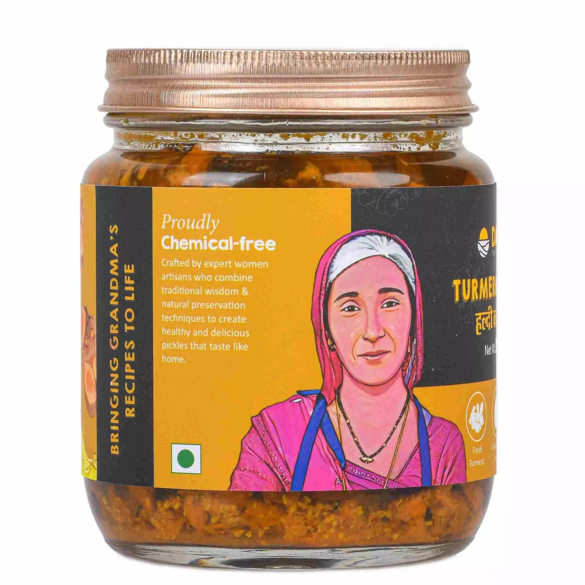 Daichi Turmeric Pickle | Crafted with Love by Women Artisans | Sun Cured | Cold-Pressed Mustard Oil | In-House Spices Daichi Turmeric Pickle | Crafted with Love by Women Artisans | Sun Cured | Cold-Pressed Mustard Oil | In-House Spices
