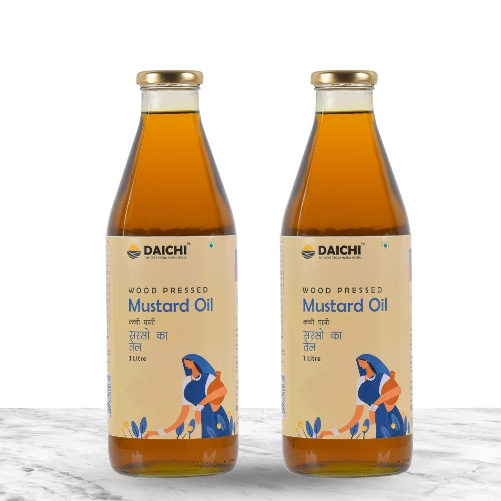 Daichi - Extra-Virgin Wood Pressed Mustard Oil | Glass bottle 1000 ml x 2 Daichi - Extra-Virgin Wood Pressed Mustard Oil | Glass bottle 1000 ml x 2