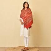 Coral Red Ajrakh Paisley Border Stole
