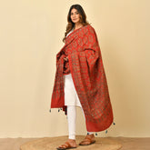 Coral Red Ajrakh Paisley Block Print Cotton Dupatta