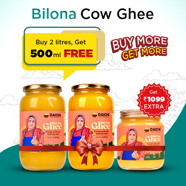 Daichi Bilona Cow Ghee | Made from A2 Milk of Desi Rathi Cow | Handmade in Small Batches | Buy 2L, Get 500 ml FREE