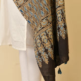 Traditional Ajrakh Block Print Dupatta with Tassels