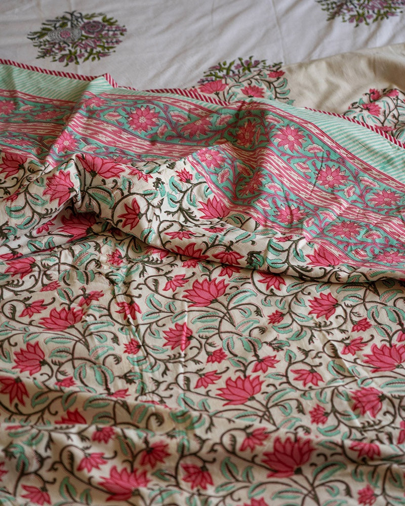 Pink and White Reversible Cotton Dohar Pink and White Reversible Cotton Dohar