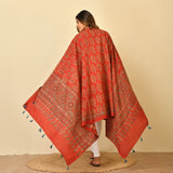Coral Red Ajrakh Paisley Block Print Cotton Dupatta
