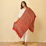 Coral Red Ajrakh Paisley Border Stole