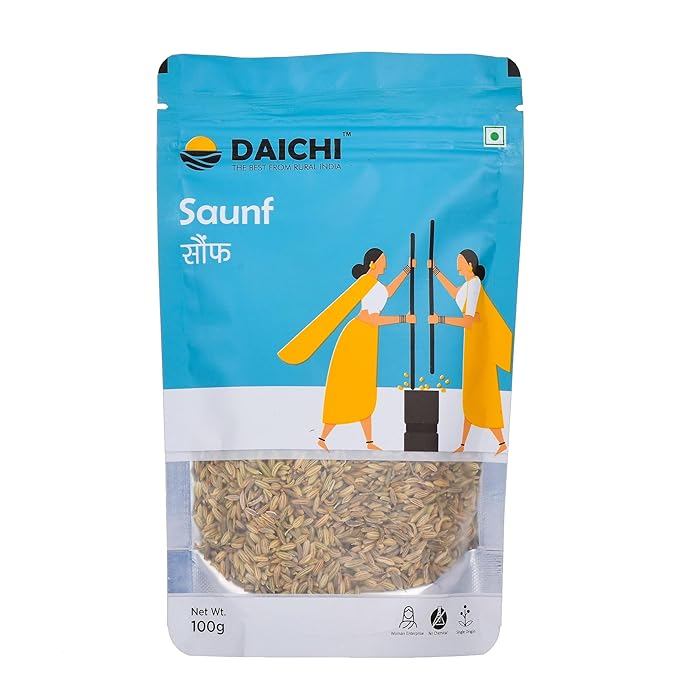 Daichi Pure Fennel Seeds (Saunf) | 100% Pure Natural Saunf  | Single Origin | Unadulterated | Chemical-Free | Sun-Dried | Handcrafted in Small Batches by Rural Women Daichi Pure Fennel Seeds (Saunf) | 100% Pure Natural Saunf  | Single Origin | Unadulterated | Chemical-Free | Sun-Dried | Handcrafted in Small Batches by Rural Women