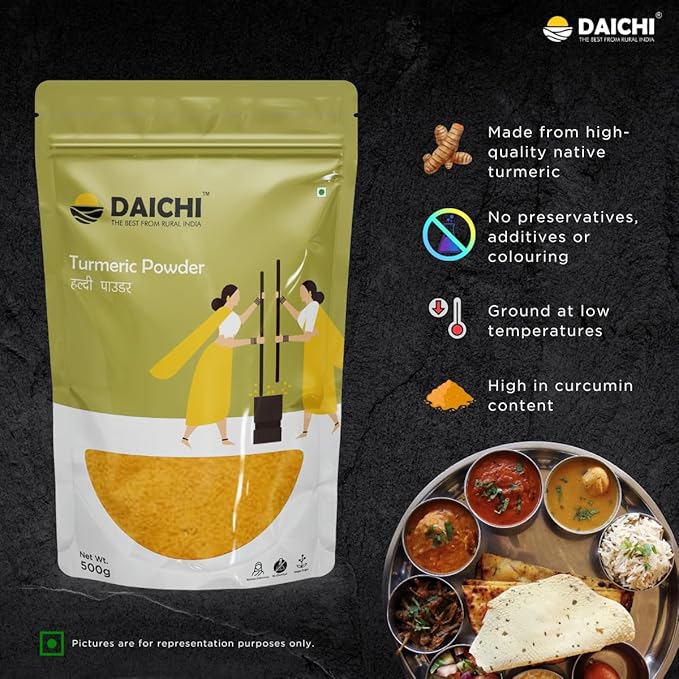 Daichi Turmeric Powder | 100% Pure Haldi | Single Origin | Unadulterated | Chemical-Free | Sun-Dried | Antioxidant &Amp; Anti-Inflammatory | Crafted by Rural Women (500g Pack of 2) Daichi Turmeric Powder | 100% Pure Haldi | Single Origin | Unadulterated | Chemical-Free | Sun-Dried | Antioxidant &Amp; Anti-Inflammatory | Crafted by Rural Women (500g Pack of 2)
