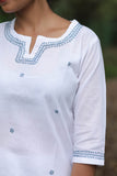 White Cotton Linen Blend Embroidered Kurta Set with Pants