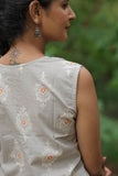 Printed Cotton Sleeveless Kurti – Grey
