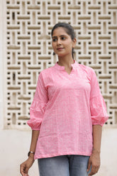 Pink Printed Cotton Flared Top