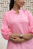 Pink Printed Cotton Flared Top