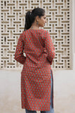 Coral Red Printed Cotton Straight Kurti