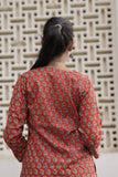 Coral Red Printed Cotton Straight Kurti