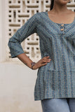Blue Printed Cotton Flared Top