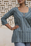 Blue Printed Cotton Flared Top