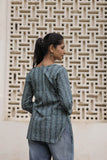 Blue Printed Cotton Flared Top