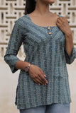 Blue Printed Cotton Flared Top