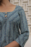 Blue Printed Cotton Flared Top