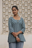 Blue Printed Cotton Flared Top