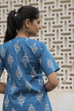 Blue Printed Cotton Straight Kurti
