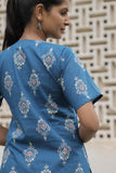 Blue Printed Cotton Straight Kurti