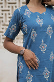 Blue Printed Cotton Straight Kurti