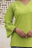 Lime Green Cotton Slub Flared Top