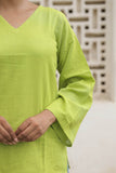 Lime Green Cotton Slub Flared Top