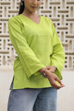 Lime Green Cotton Slub Flared Top