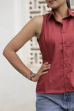 Maroon Poly-Cotton Sleeveless Shirt