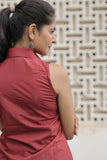 Maroon Poly-Cotton Sleeveless Shirt