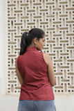 Maroon Poly-Cotton Sleeveless Shirt