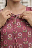 Mauve Floral Printed Pure Cotton Flared Kurti