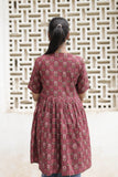 Mauve Floral Printed Pure Cotton Flared Kurti