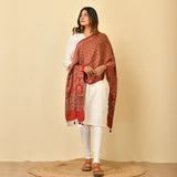 Coral Red Ajrakh Paisley Border Stole