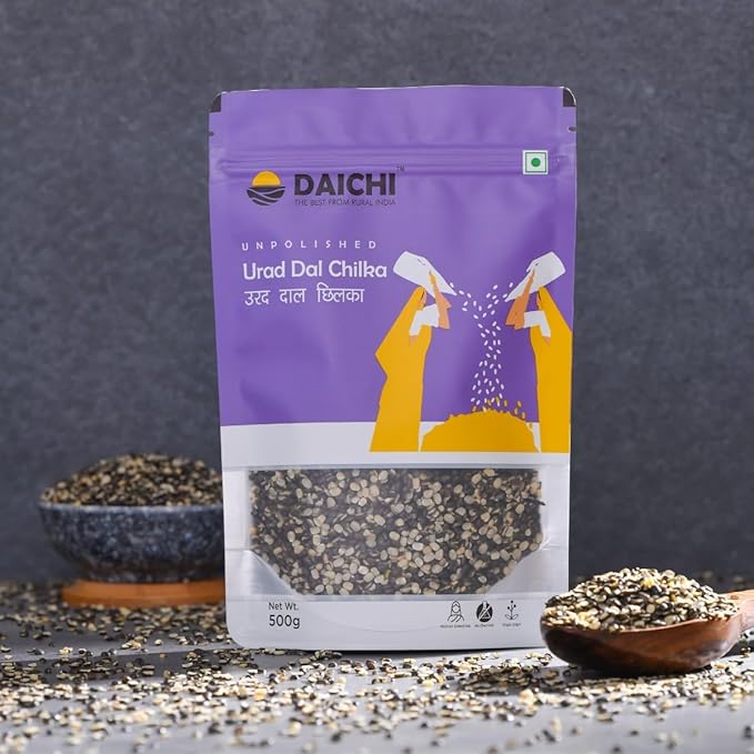 Daichi Unpolished Urad Dal Chilka | Fibre & Nutrient Rich | Single Origin | Chemical Free | Sun- Dried | Crafted by Rural Women Daichi Unpolished Urad Dal Chilka | Fibre & Nutrient Rich | Single Origin | Chemical Free | Sun- Dried | Crafted by Rural Women