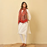 Coral Red Ajrakh Paisley Border Stole