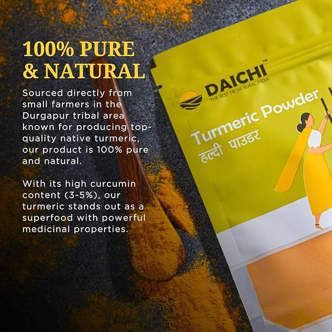 Daichi Turmeric Powder | 100% Pure Haldi | Single Origin | Unadulterated | Chemical-Free | Sun-Dried | Antioxidant &Amp; Anti-Inflammatory | Crafted by Rural Women (500g Pack of 2) Daichi Turmeric Powder | 100% Pure Haldi | Single Origin | Unadulterated | Chemical-Free | Sun-Dried | Antioxidant &Amp; Anti-Inflammatory | Crafted by Rural Women (500g Pack of 2)