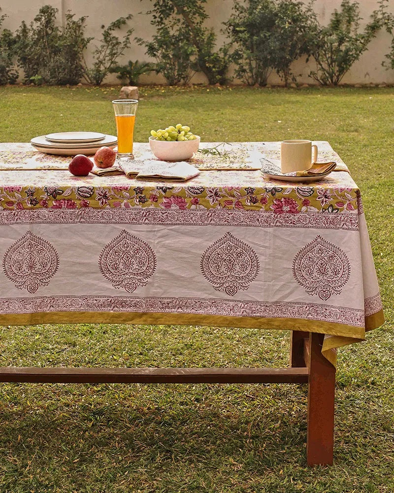Floral Design Orgaic Cotton Table Cover - Chaukas Floral Design Orgaic Cotton Table Cover - Chaukas