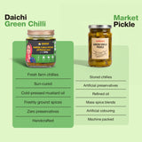 Daichi - Green Chilli Pickle | Crafted with love by women artisans | Sun cured | Cold-pressed mustard oil | In-house spices | No Preservatives