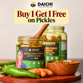 Daichi - Green Chilli Pickle | Crafted with love by women artisans | Sun cured | Cold-pressed mustard oil | In-house spices | No Preservatives