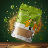 Green package of Daichi Coriander Powder with coriander seeds and leaves on a green background