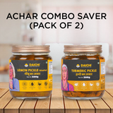 Homemade Achar Combo Saver Pack | Lemon Khatta + Turmeric | Cured in Cold-Pressed Mustard Oil | No Preservatives (Pack of 2)