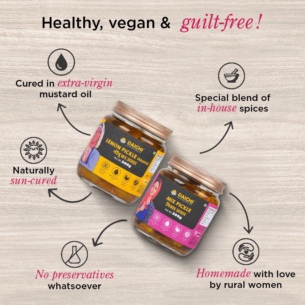 Homemade Achar Combo Saver Pack | Lemon Khatta + Mix Pickle | Cured in Cold-Pressed Mustard Oil | No Preservatives (Pack of 2) Homemade Achar Combo Saver Pack | Lemon Khatta + Mix Pickle | Cured in Cold-Pressed Mustard Oil | No Preservatives (Pack of 2)