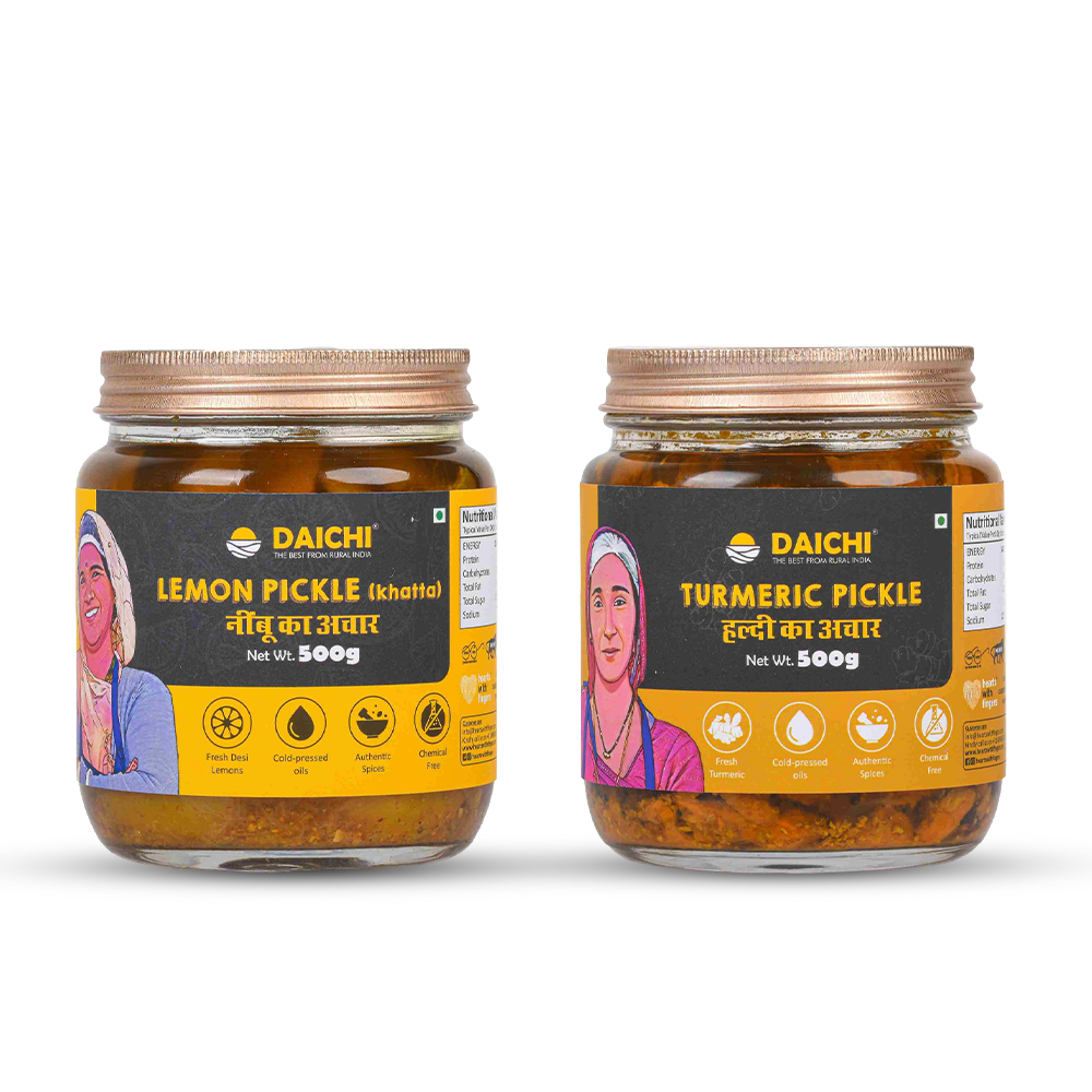 Homemade Achar Combo Saver Pack | Lemon Khatta + Turmeric | Cured in Cold-Pressed Mustard Oil | No Preservatives (Pack of 2) Homemade Achar Combo Saver Pack | Lemon Khatta + Turmeric | Cured in Cold-Pressed Mustard Oil | No Preservatives (Pack of 2)