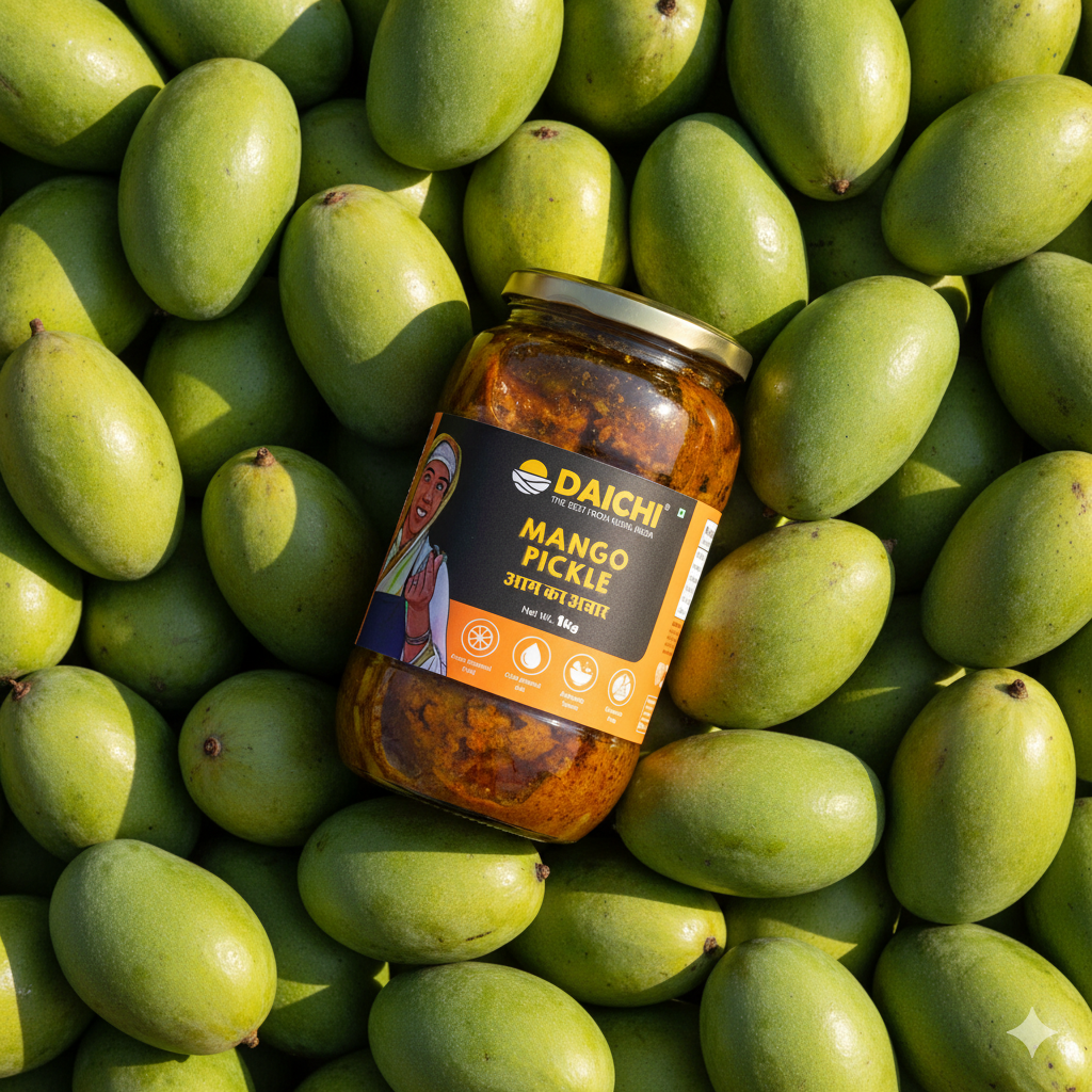 Daichi Handmade Mango Pickle | Cold-Pressed Oil & Traditional Recipe Pickle Daichi Handmade Mango Pickle | Cold-Pressed Oil & Traditional Recipe Pickle